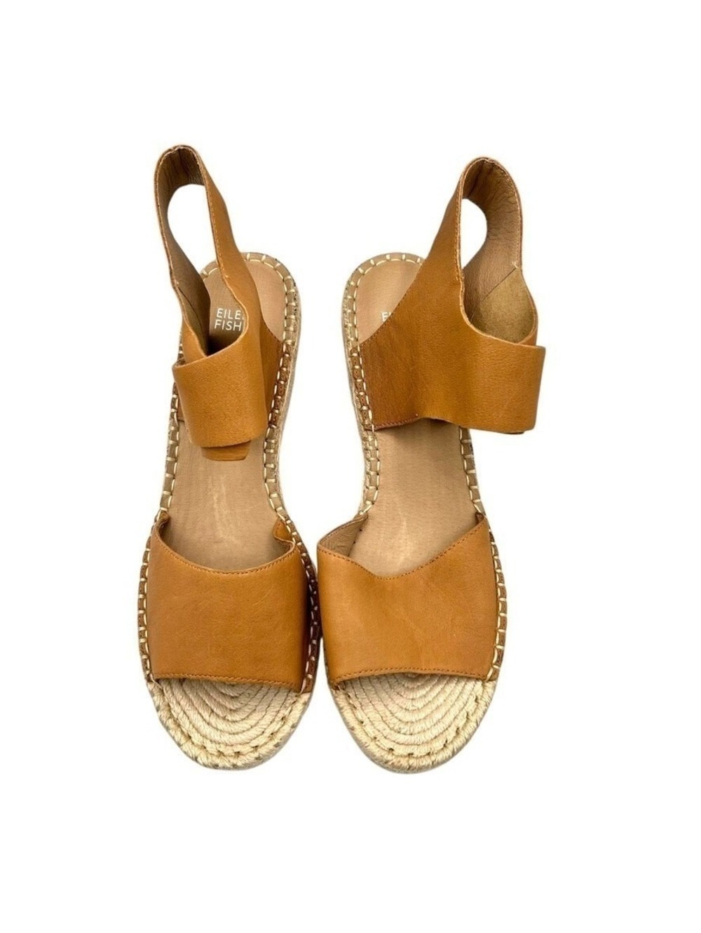 Eileen Fisher Tan Leather Espadrille Wedge Sandals Ankle Strap Womens Size 11 - Picture 3 of 10